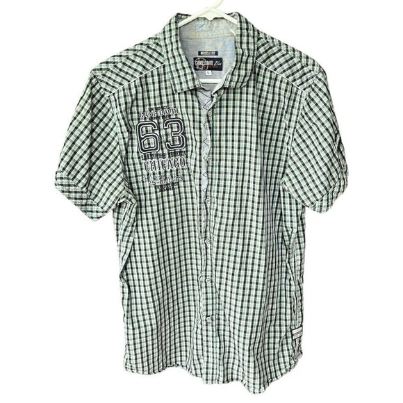 Camp David Mens Y2K Short Sleeve Button Up Shirt Size L Plaid Muscle Streetwear - Picture 1 of 11